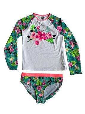 Lands’ End Size 14 Girls RashGuard Long Sleeve Swim Top & Bikini Bottoms Set